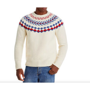 Men Store Wool Geo Stripe Regular Fit Crewneck Sweater Snow Combo Size S